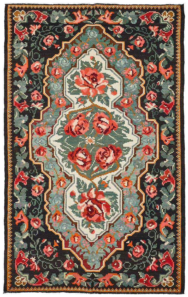7x11 Black Vintage Moldovan Kilim Rug - 51324