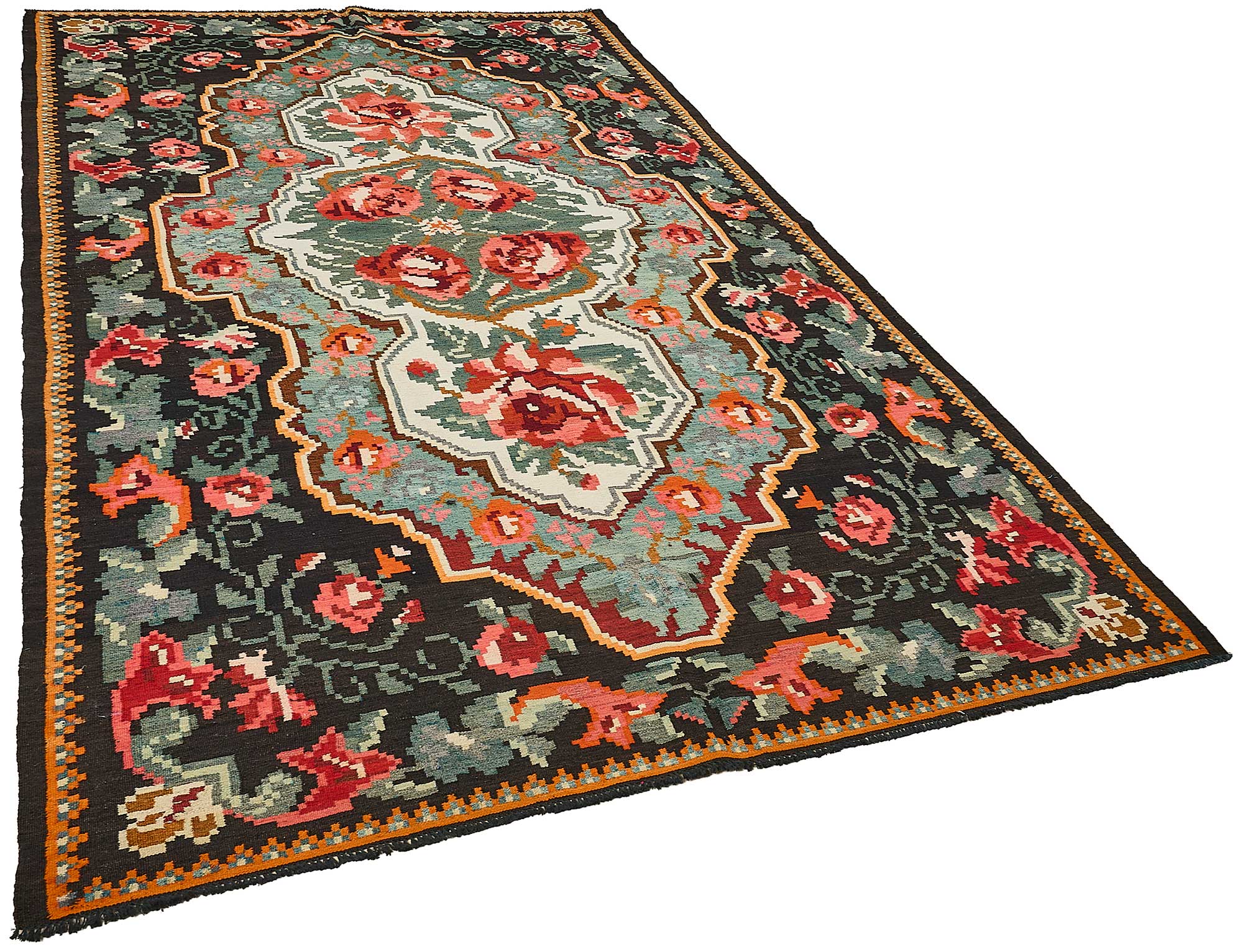 7x11 Black Vintage Moldovan Kilim Rug - 51324