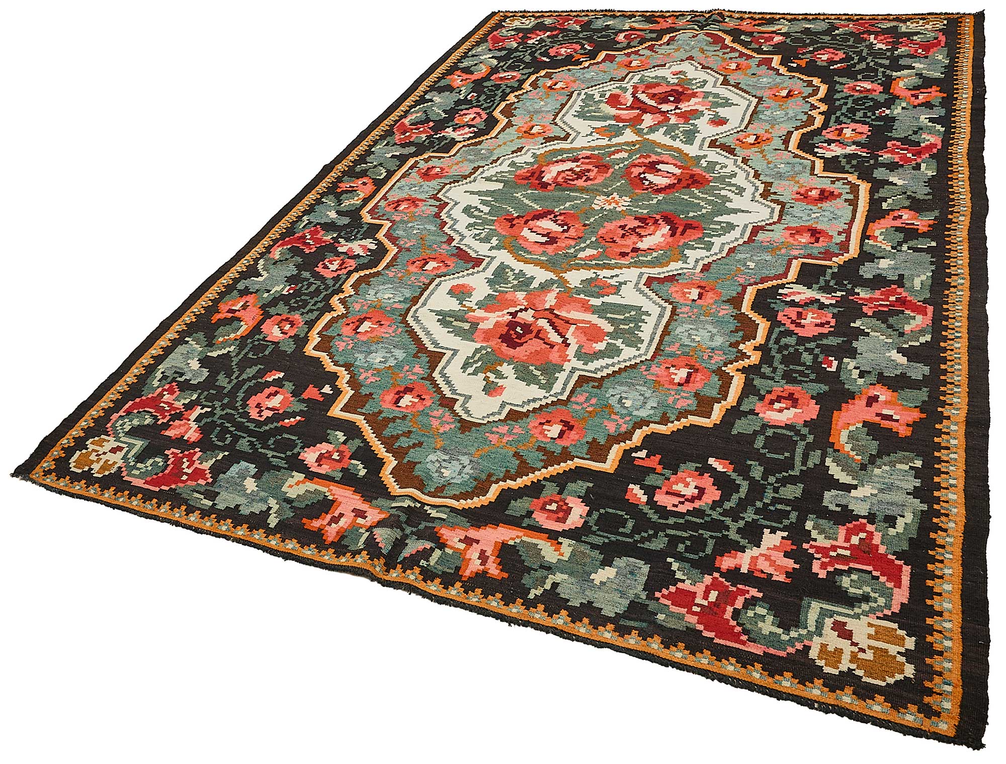 7x11 Black Vintage Moldovan Kilim Rug - 51324