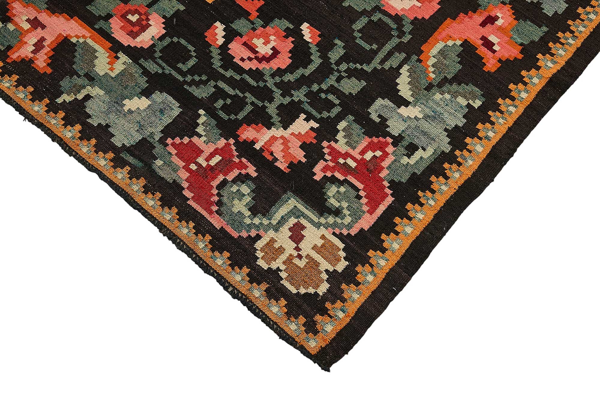 7x11 Black Vintage Moldovan Kilim Rug - 51324