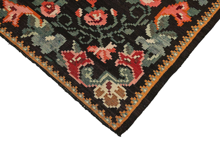 7x11 Black Vintage Moldovan Kilim Rug - 51324