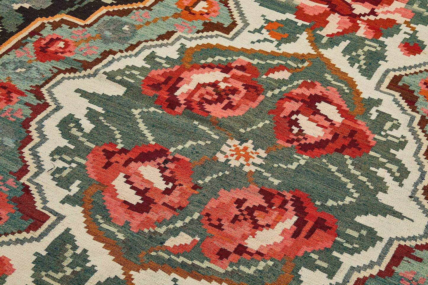 7x11 Black Vintage Moldovan Kilim Rug - 51324
