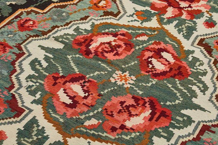 7x11 Black Vintage Moldovan Kilim Rug - 51324