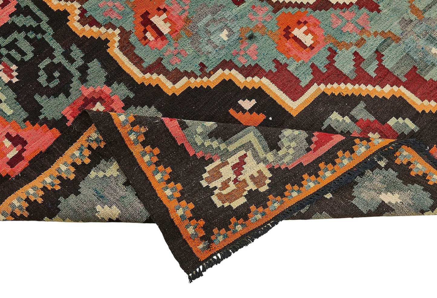 7x11 Black Vintage Moldovan Kilim Rug - 51324