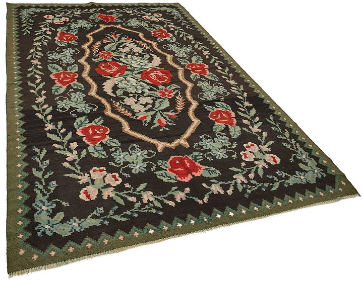 6x9 Black Vintage Moldovan Kilim Rug - 51325
