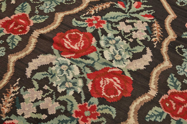 6x9 Black Vintage Moldovan Kilim Rug - 51325