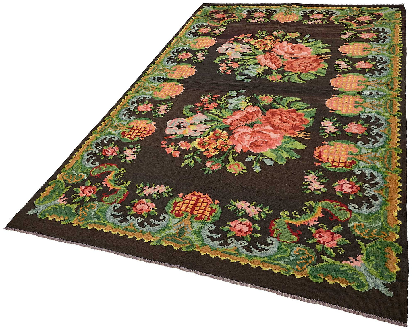 6x10 Brown Vintage Moldovan Kilim Rug - 51326