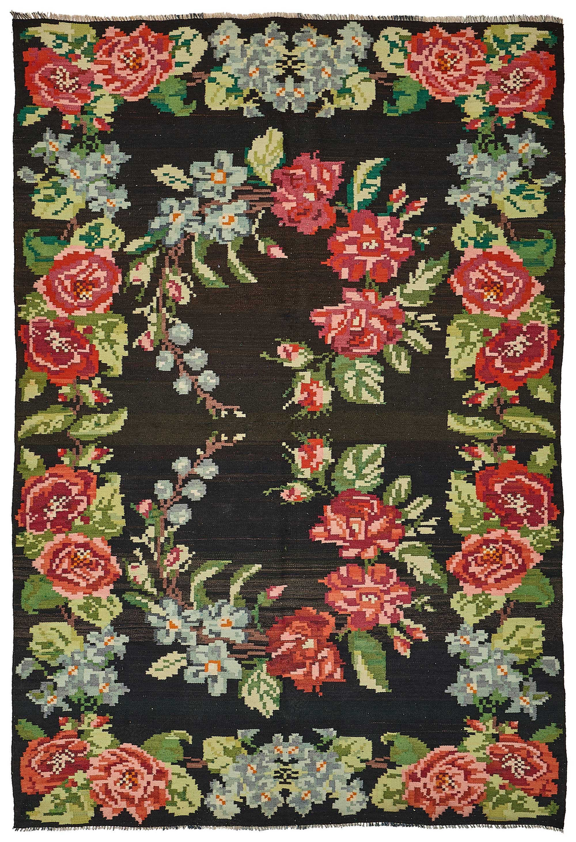 6x9 Black Vintage Moldovan Kilim Rug - 51327