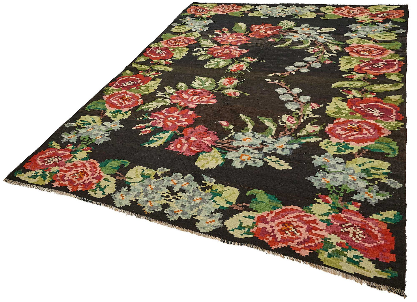 6x9 Black Vintage Moldovan Kilim Rug - 51327