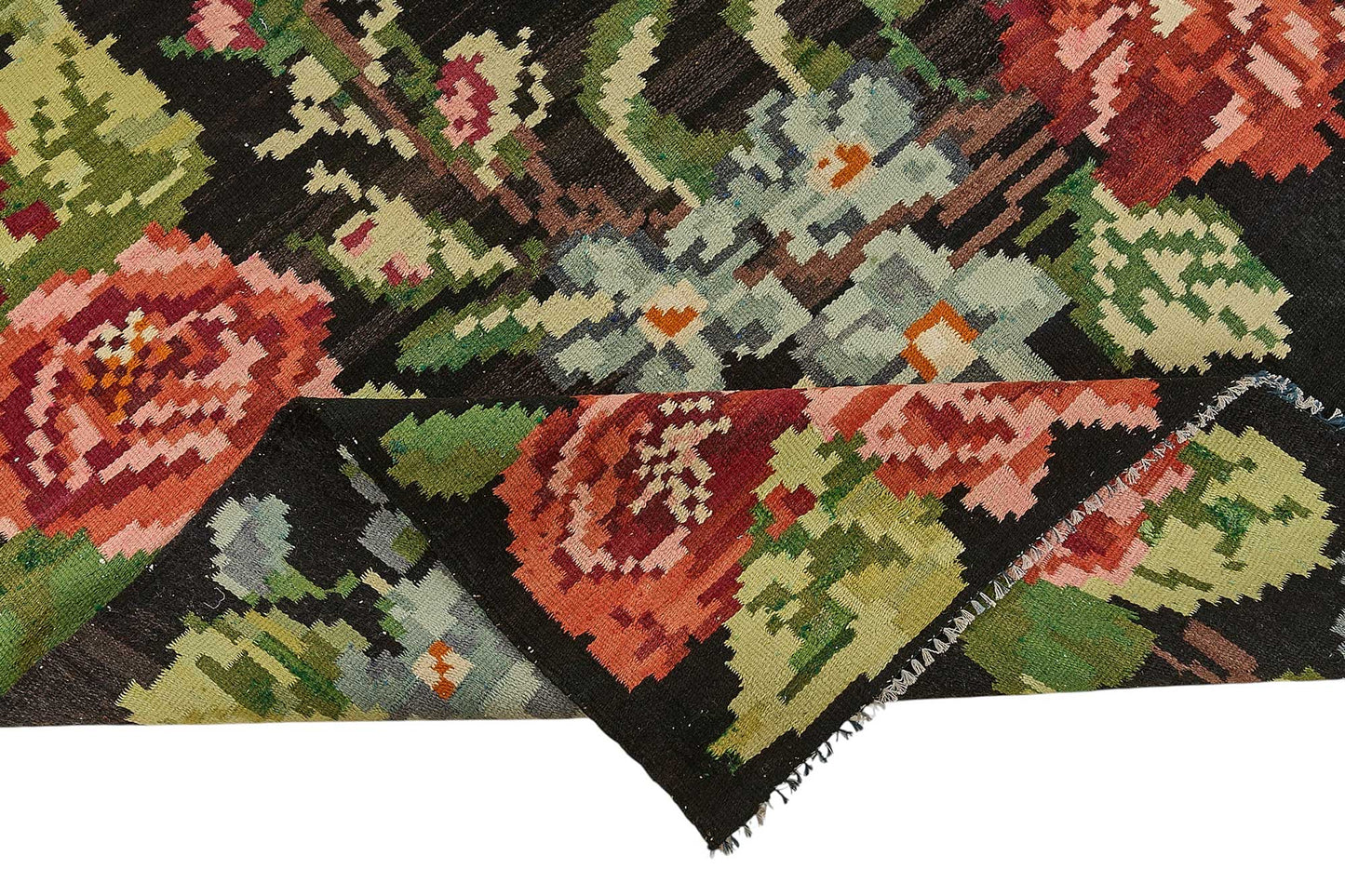 6x9 Black Vintage Moldovan Kilim Rug - 51327