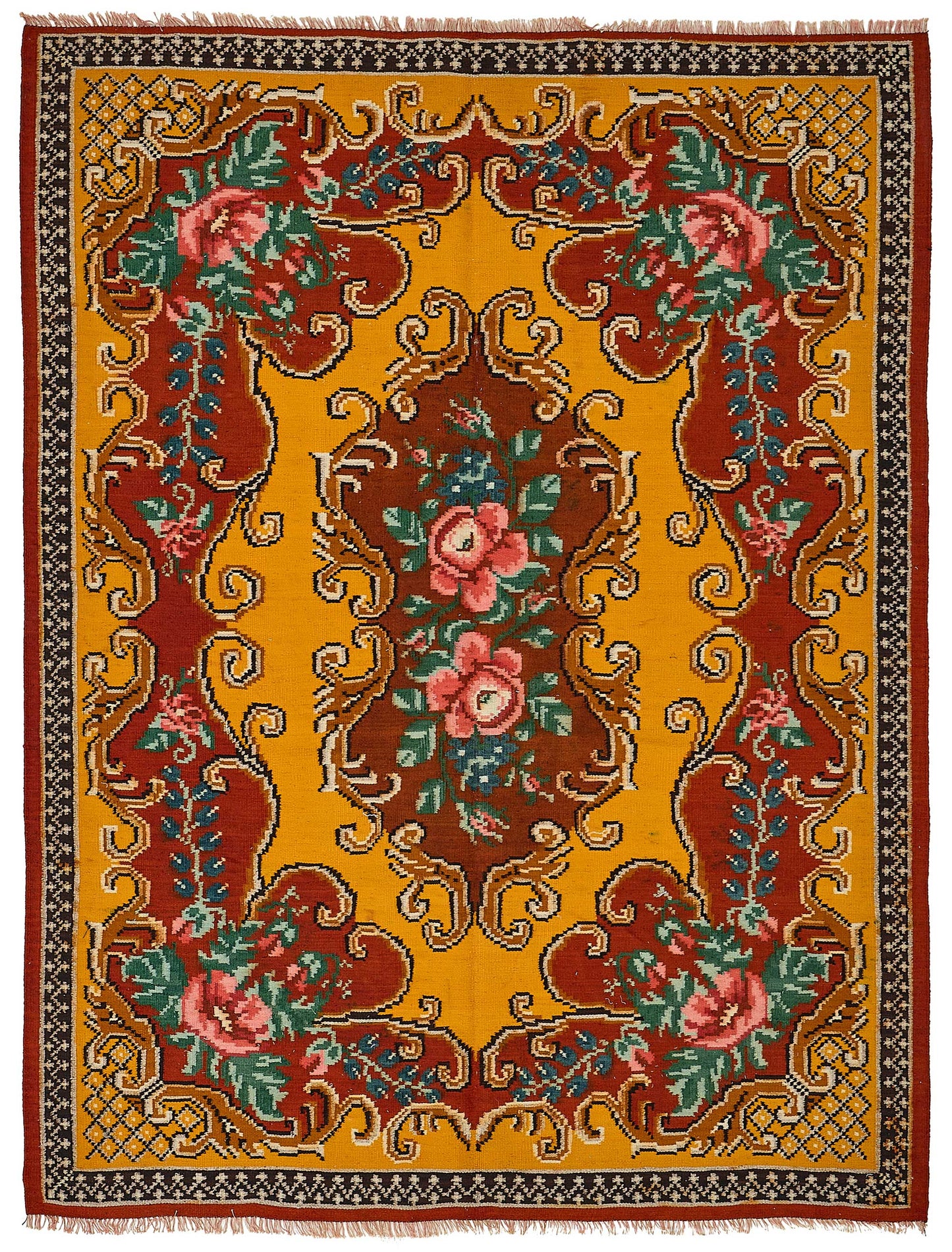 6x8 Yellow Vintage Moldovan Kilim Rug - 51328