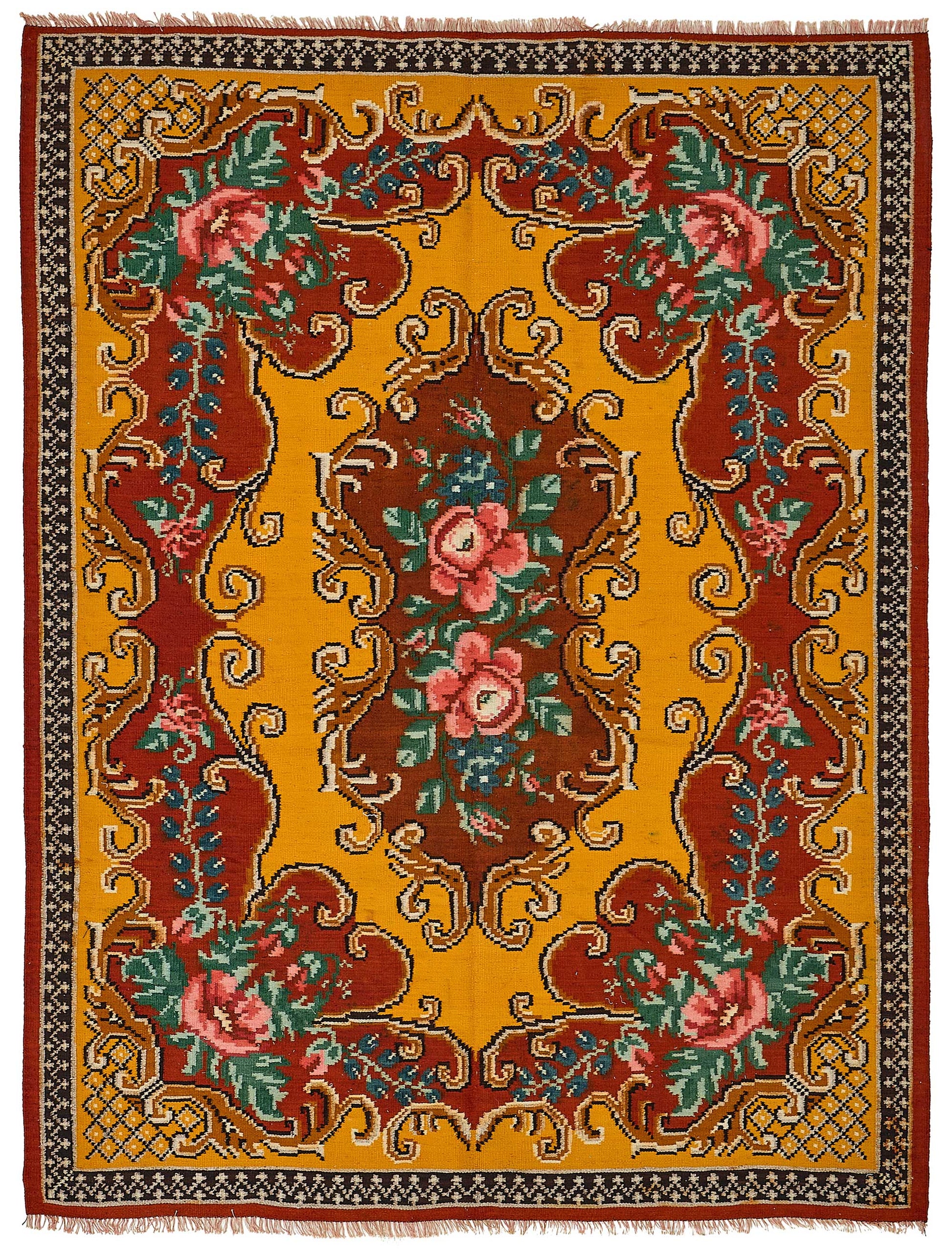 6x8 Yellow Vintage Moldovan Kilim Rug - 51328