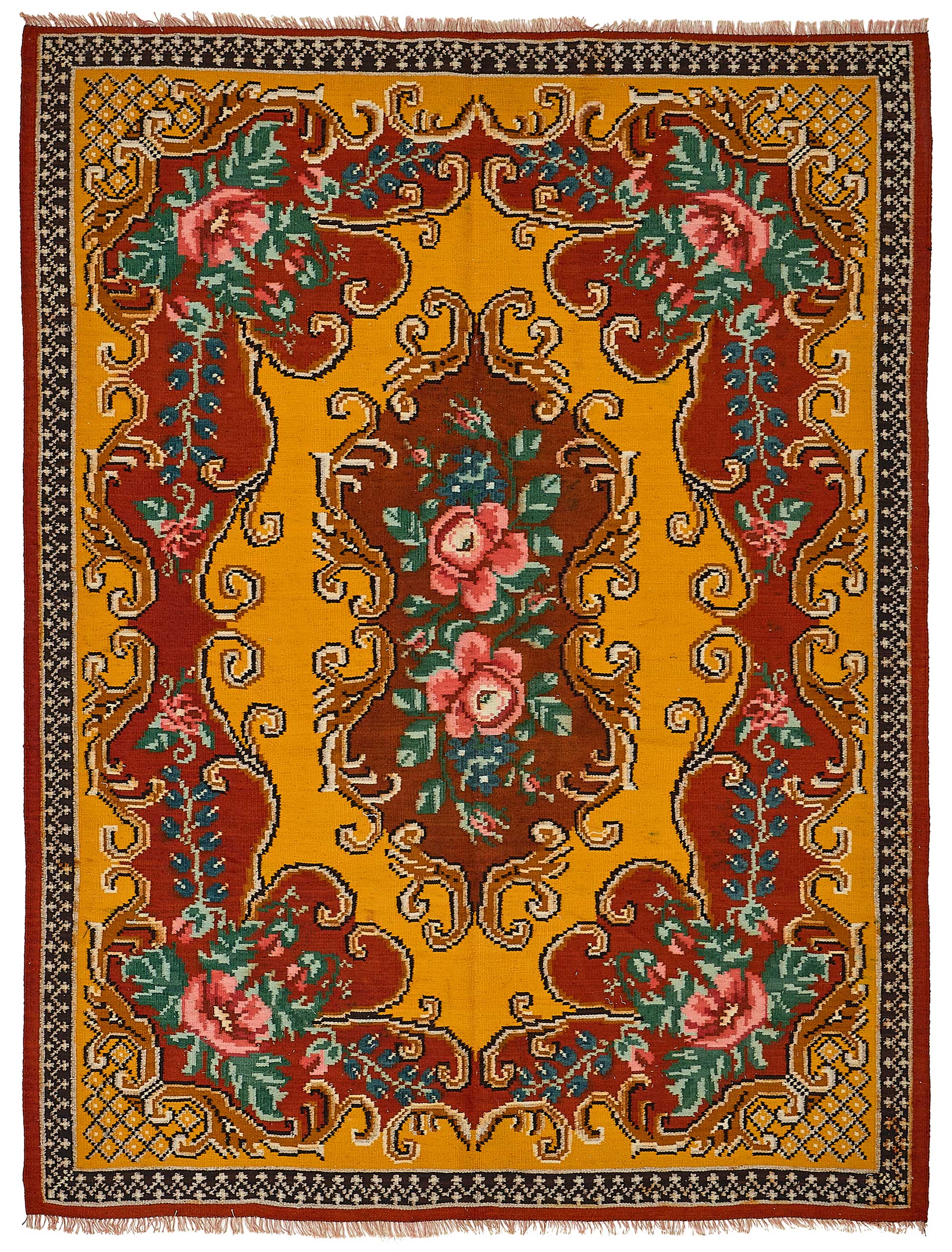 6x8 Yellow Vintage Moldovan Kilim Rug - 51328