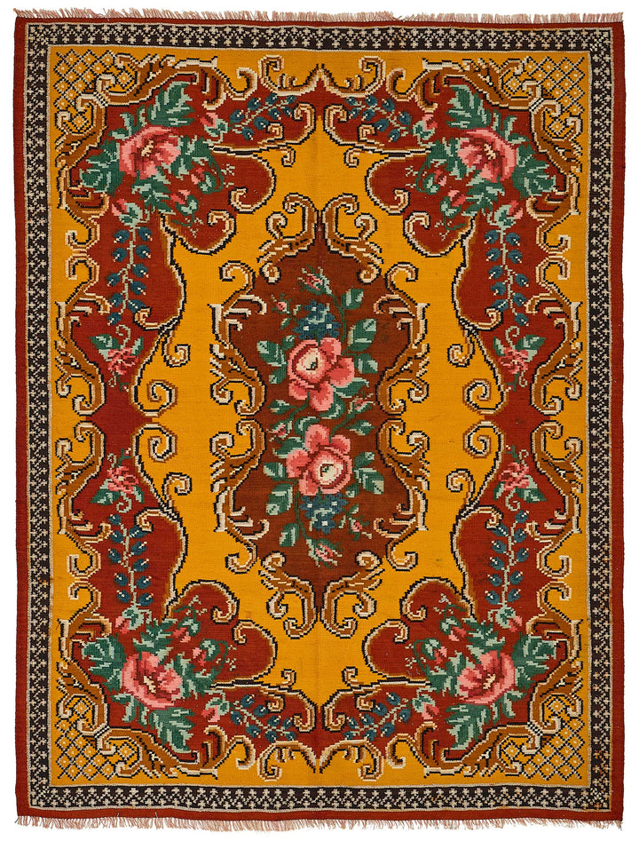 6x8 Yellow Vintage Moldovan Kilim Rug - 51328