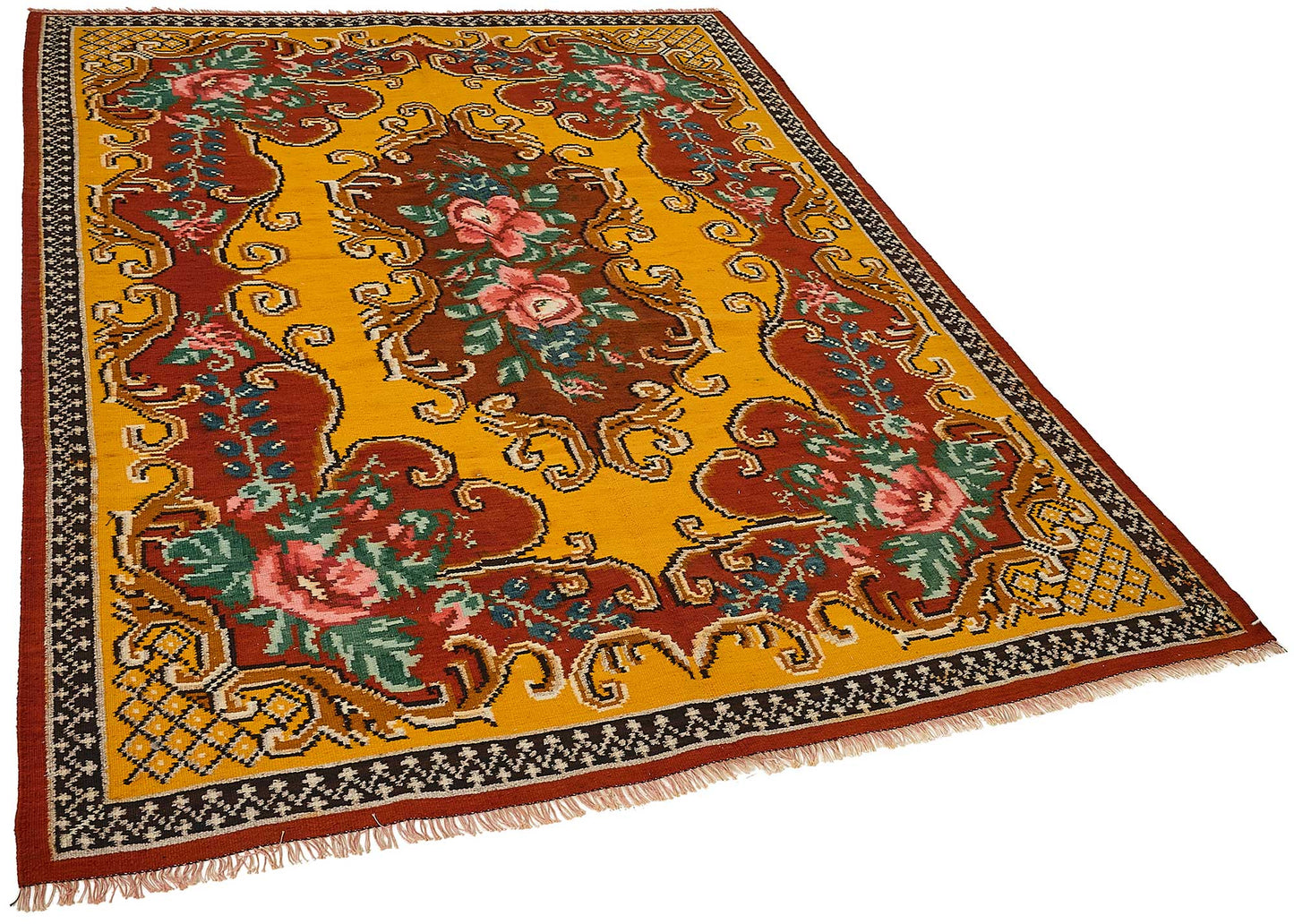 6x8 Yellow Vintage Moldovan Kilim Rug - 51328