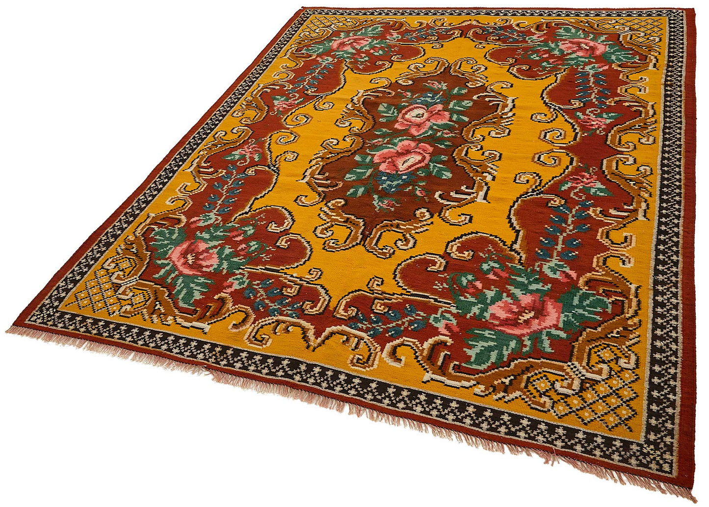 6x8 Yellow Vintage Moldovan Kilim Rug - 51328