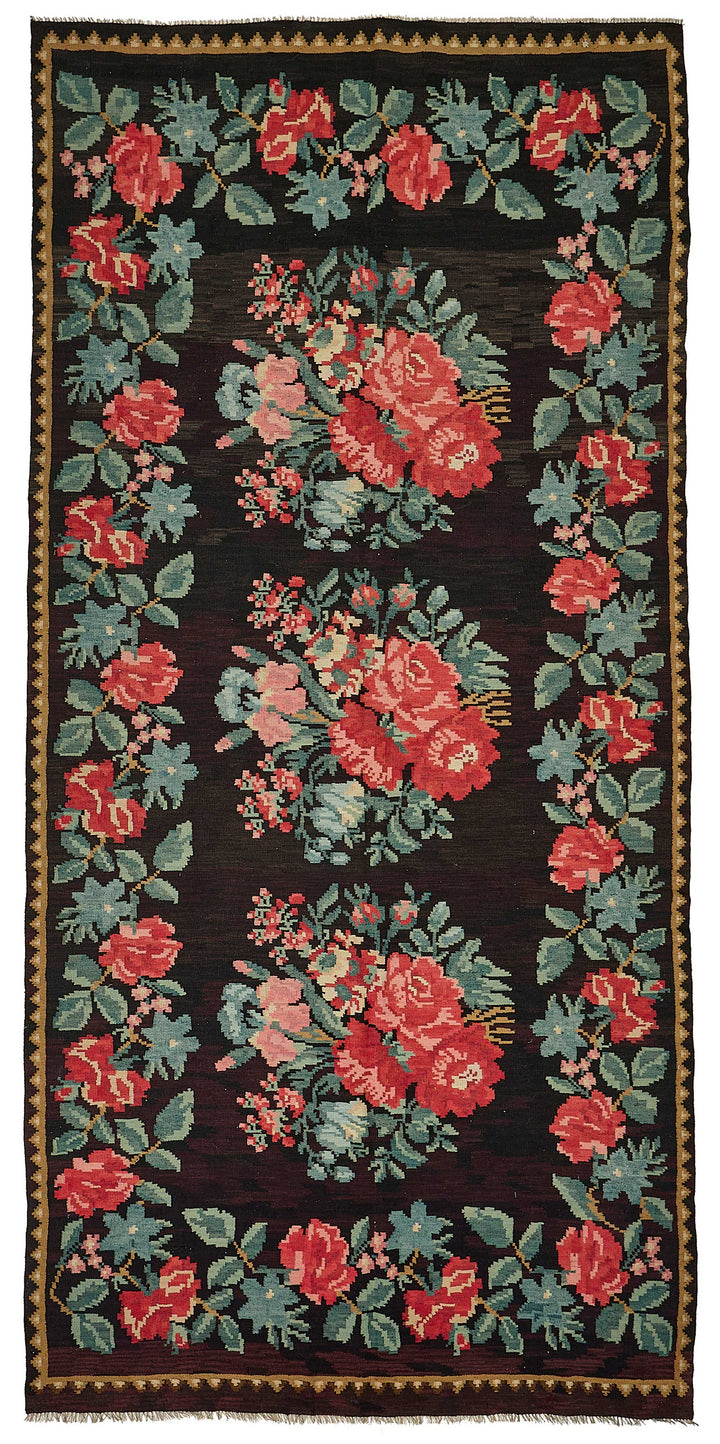 6x12 Black Vintage Moldovan Kilim Rug - 51330