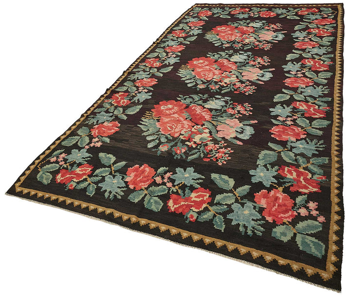 6x12 Black Vintage Moldovan Kilim Rug - 51330
