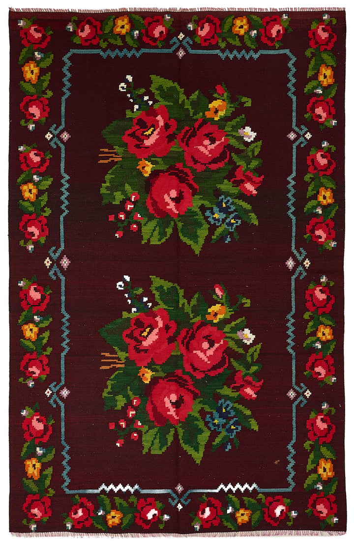 5x8 Brown Vintage Moldovan Kilim Rug - 51331