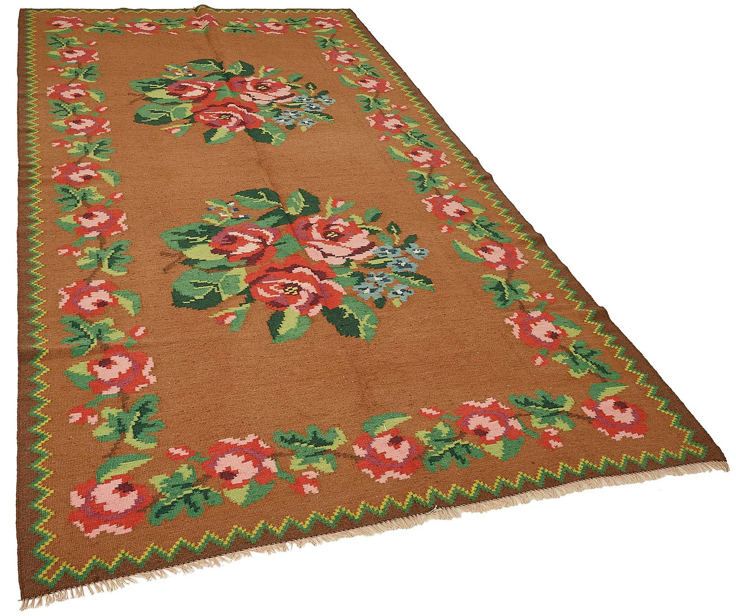 5x9 Brown Vintage Moldovan Kilim Rug - 51332