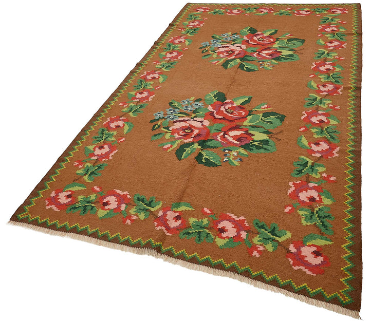 5x9 Brown Vintage Moldovan Kilim Rug - 51332