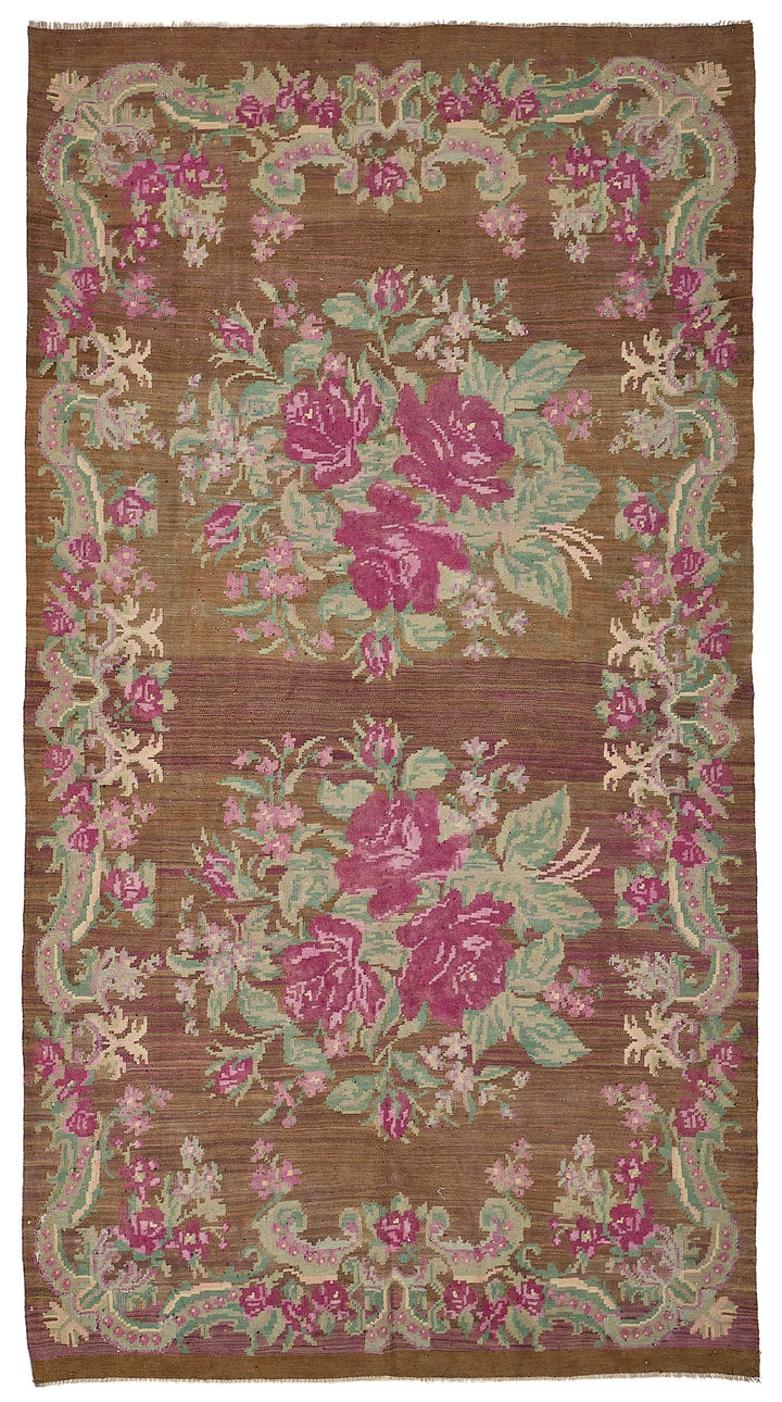 6x11 Brown Vintage Moldovan Kilim Rug - 51333