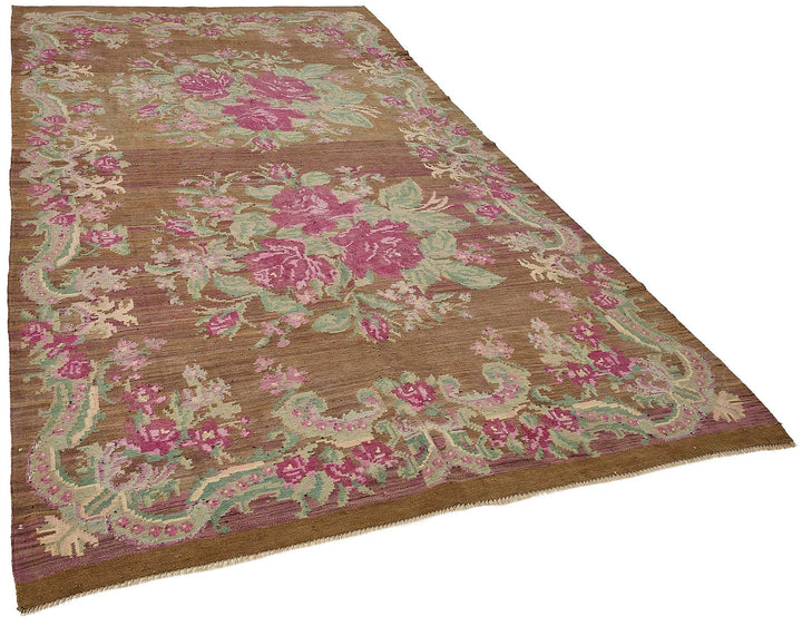 6x11 Brown Vintage Moldovan Kilim Rug - 51333