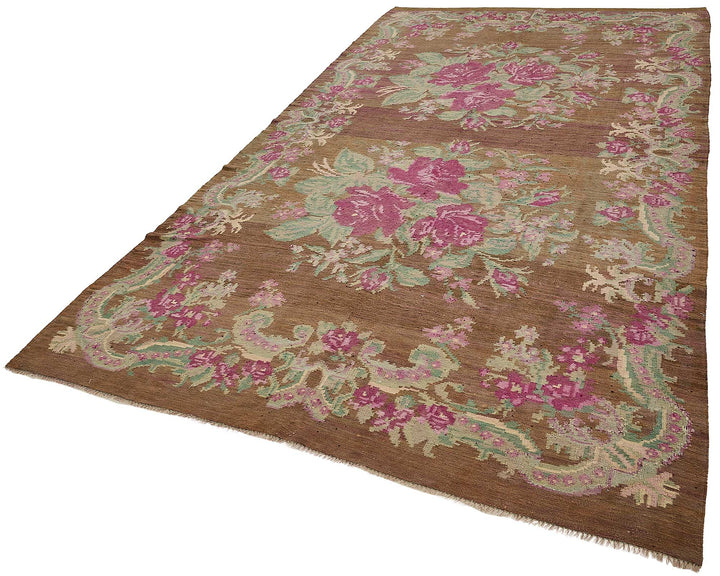6x11 Brown Vintage Moldovan Kilim Rug - 51333