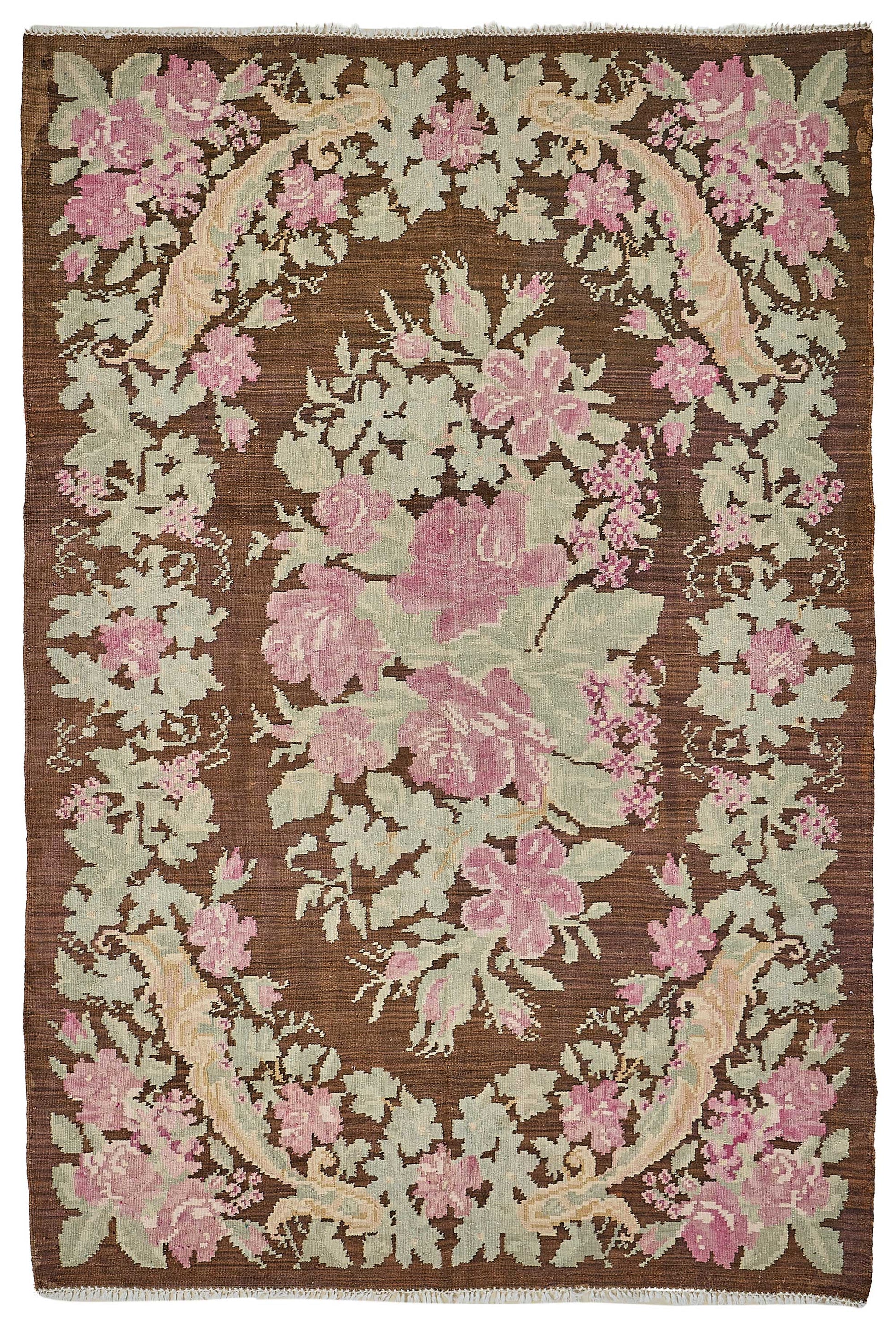 6x8 Brown Vintage Moldovan Kilim Rug - 51337