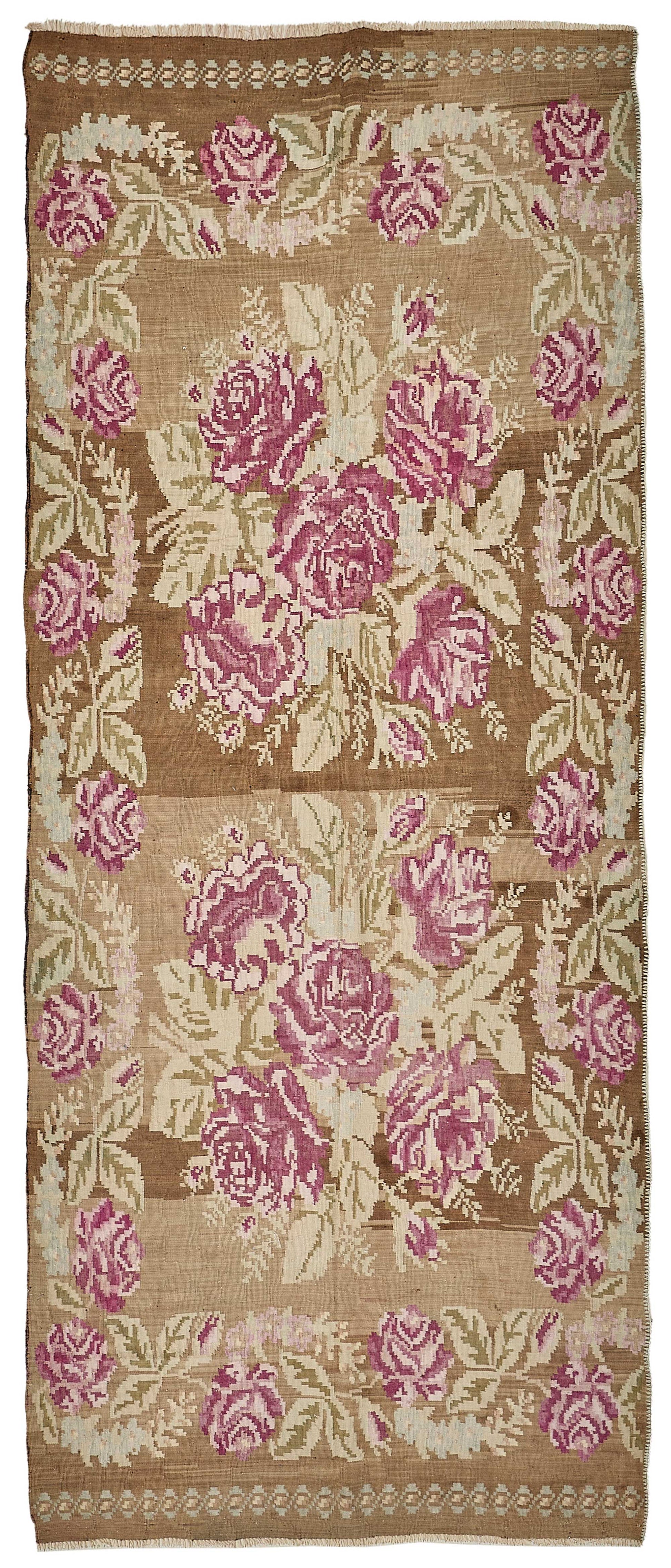 5x12 Brown Vintage Moldovan Kilim Rug - 51338
