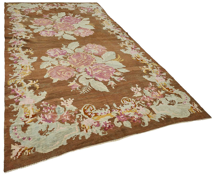 6x11 Brown Vintage Moldovan Kilim Rug - 51341