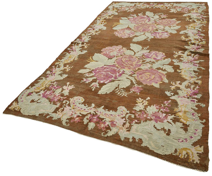 6x11 Brown Vintage Moldovan Kilim Rug - 51341
