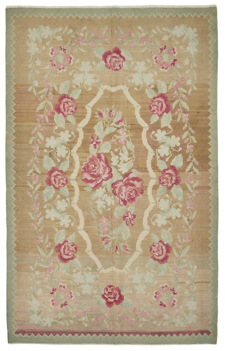 6x9 Brown Vintage Moldovan Kilim Rug - 51342