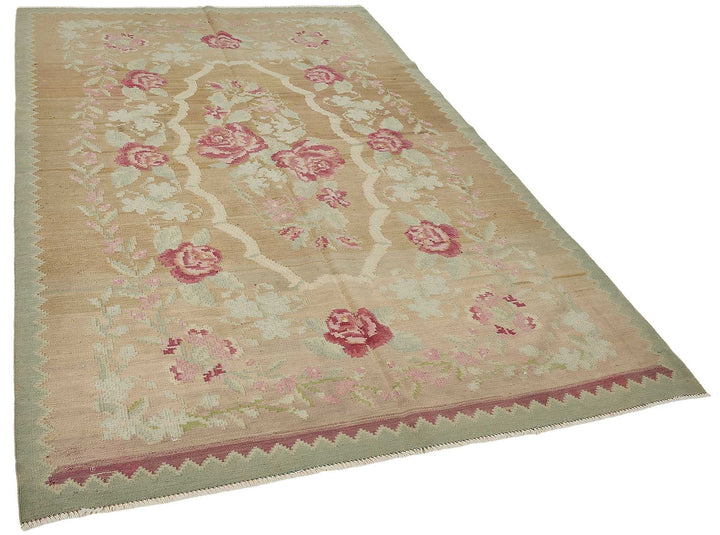 6x9 Brown Vintage Moldovan Kilim Rug - 51342