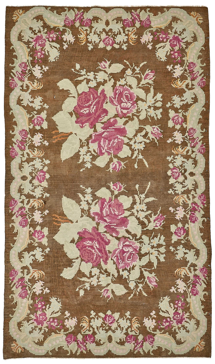 6x10 Brown Vintage Moldovan Kilim Rug - 51343