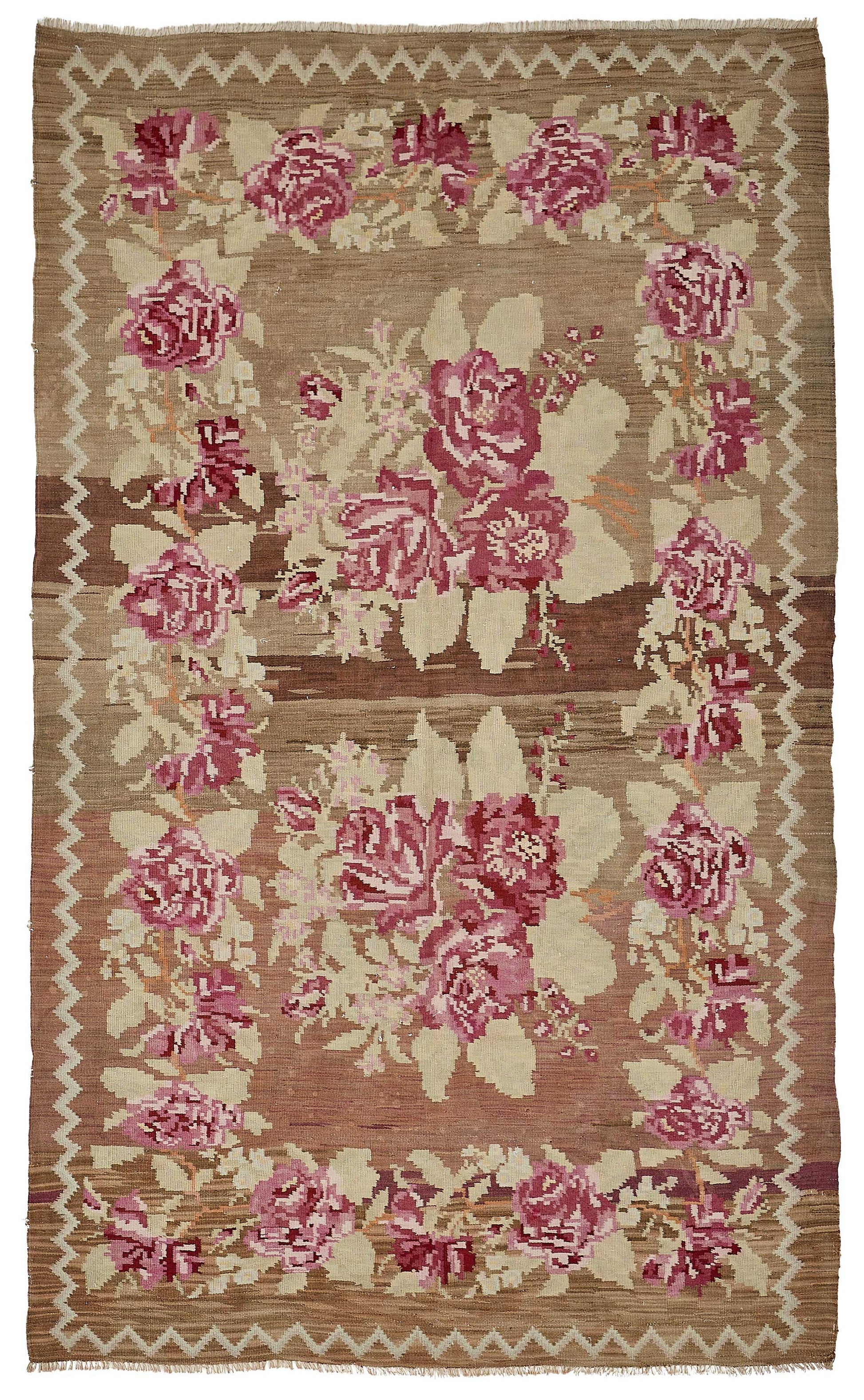 5x9 Brown Vintage Moldovan Kilim Rug - 51344