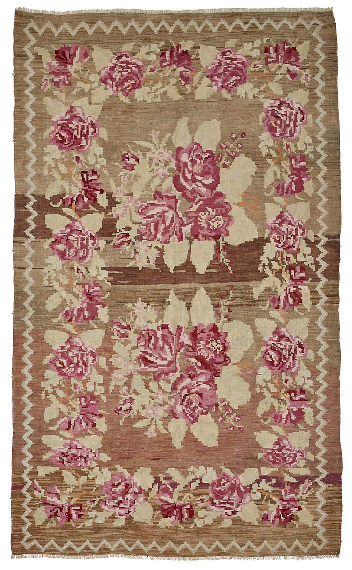 5x9 Brown Vintage Moldovan Kilim Rug - 51344