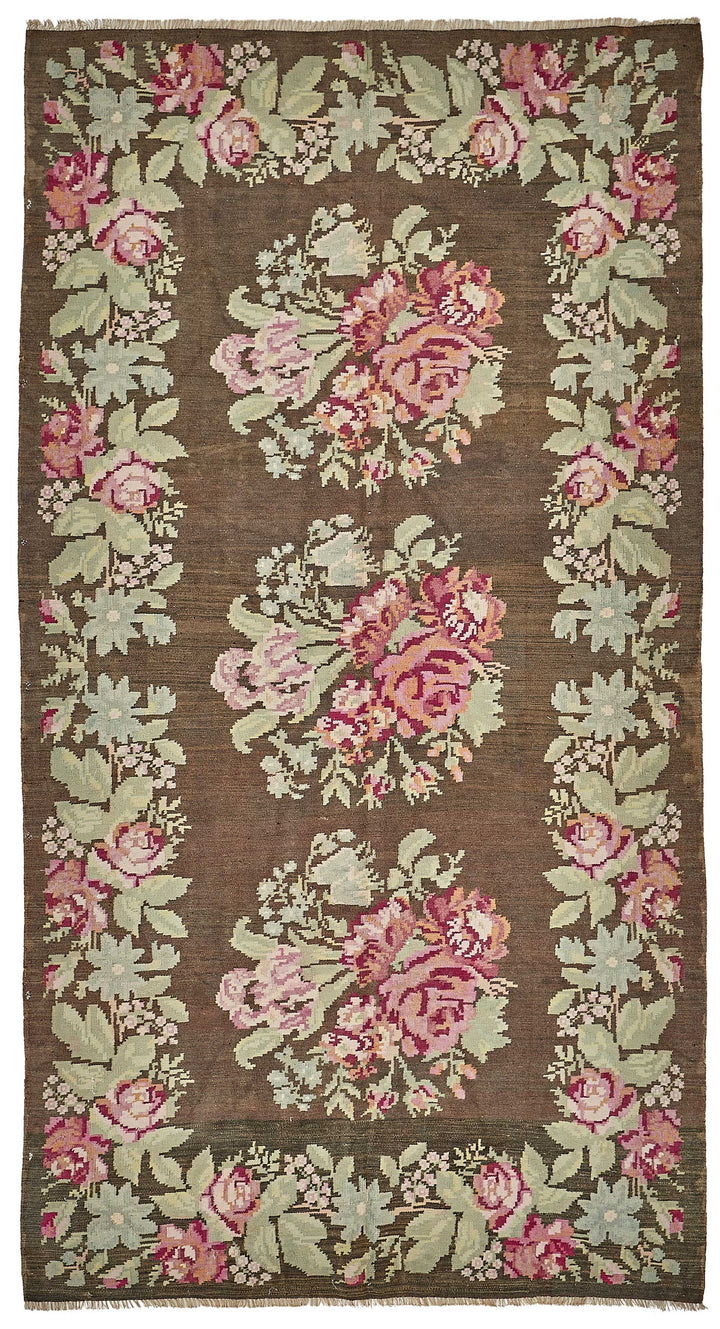 6x11 Brown Vintage Moldovan Kilim Rug - 51345