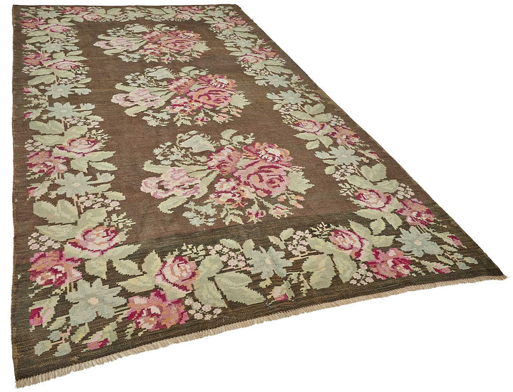 6x11 Brown Vintage Moldovan Kilim Rug - 51345
