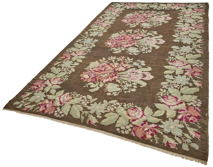 6x11 Brown Vintage Moldovan Kilim Rug - 51345