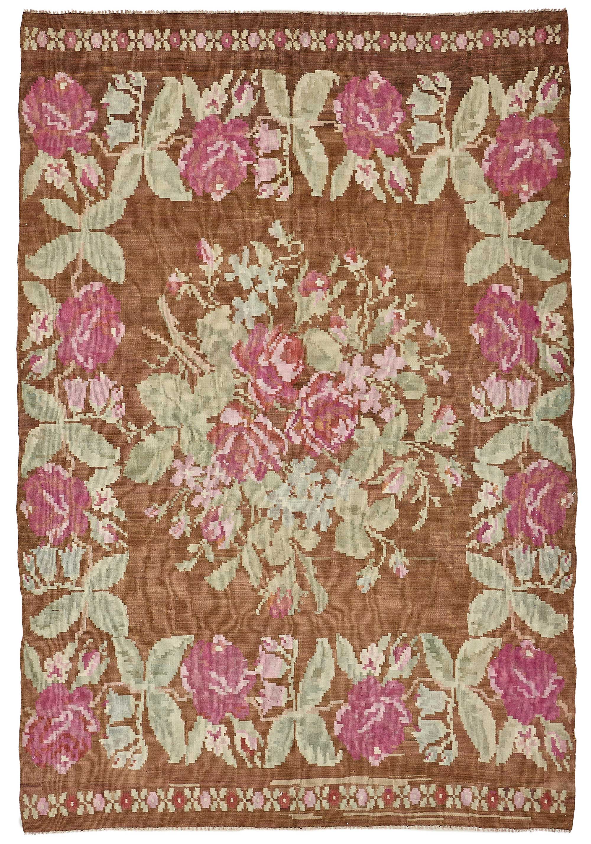 5x8 Brown Vintage Moldovan Kilim Rug - 51346