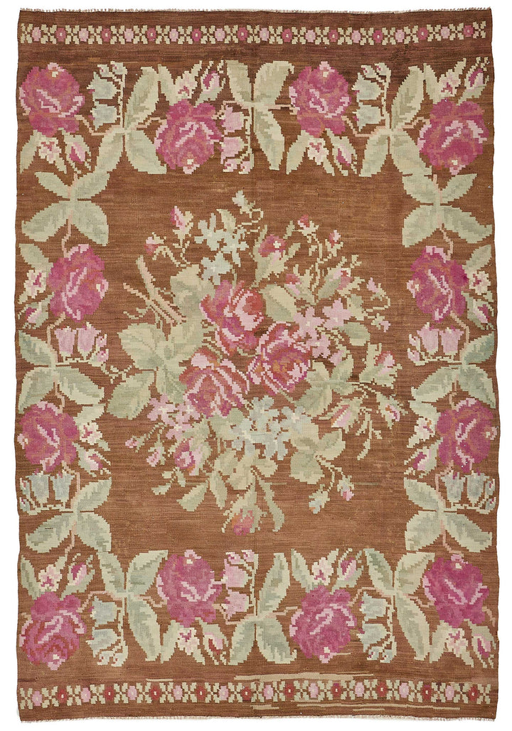 5x8 Brown Vintage Moldovan Kilim Rug - 51346