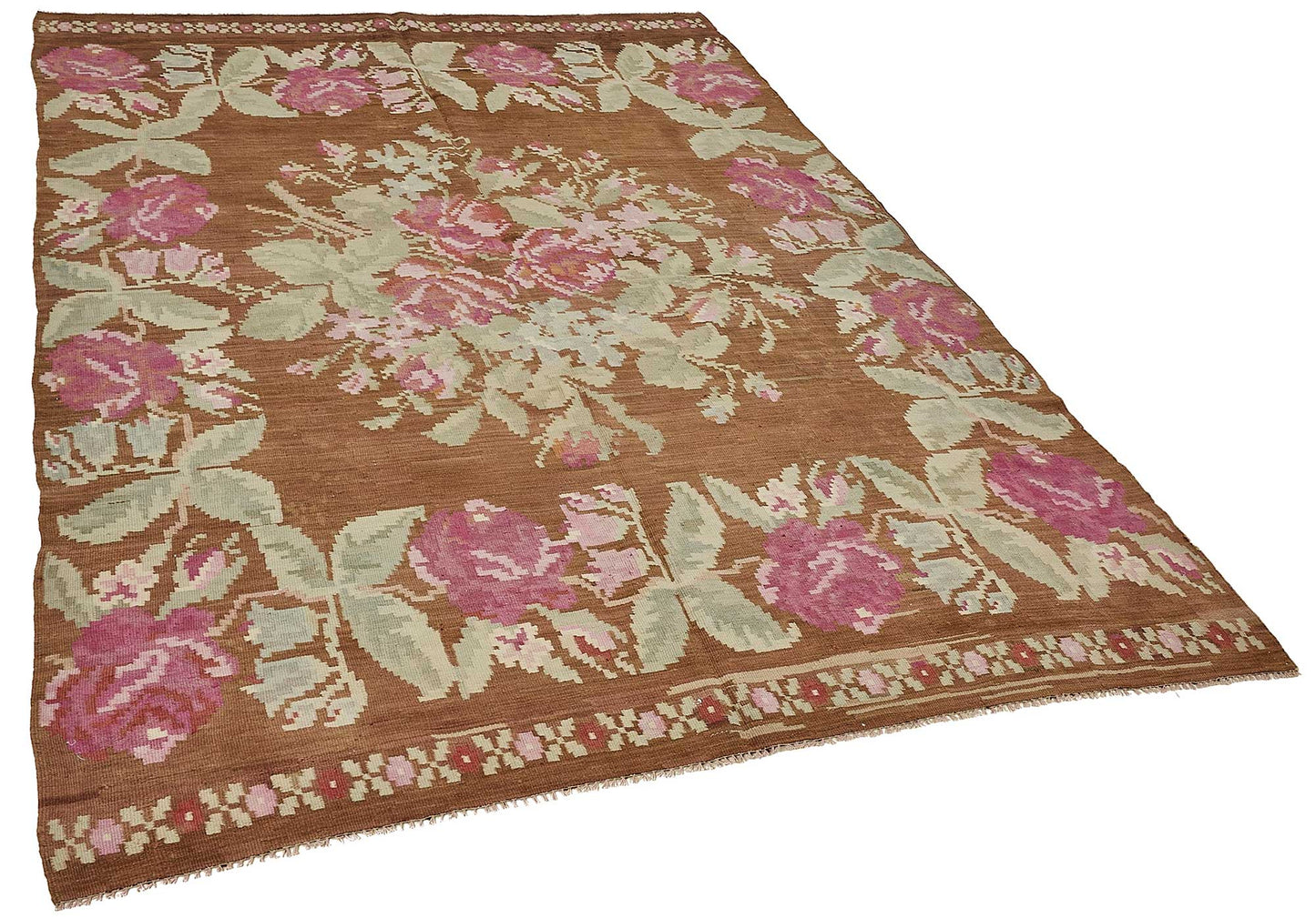 5x8 Brown Vintage Moldovan Kilim Rug - 51346