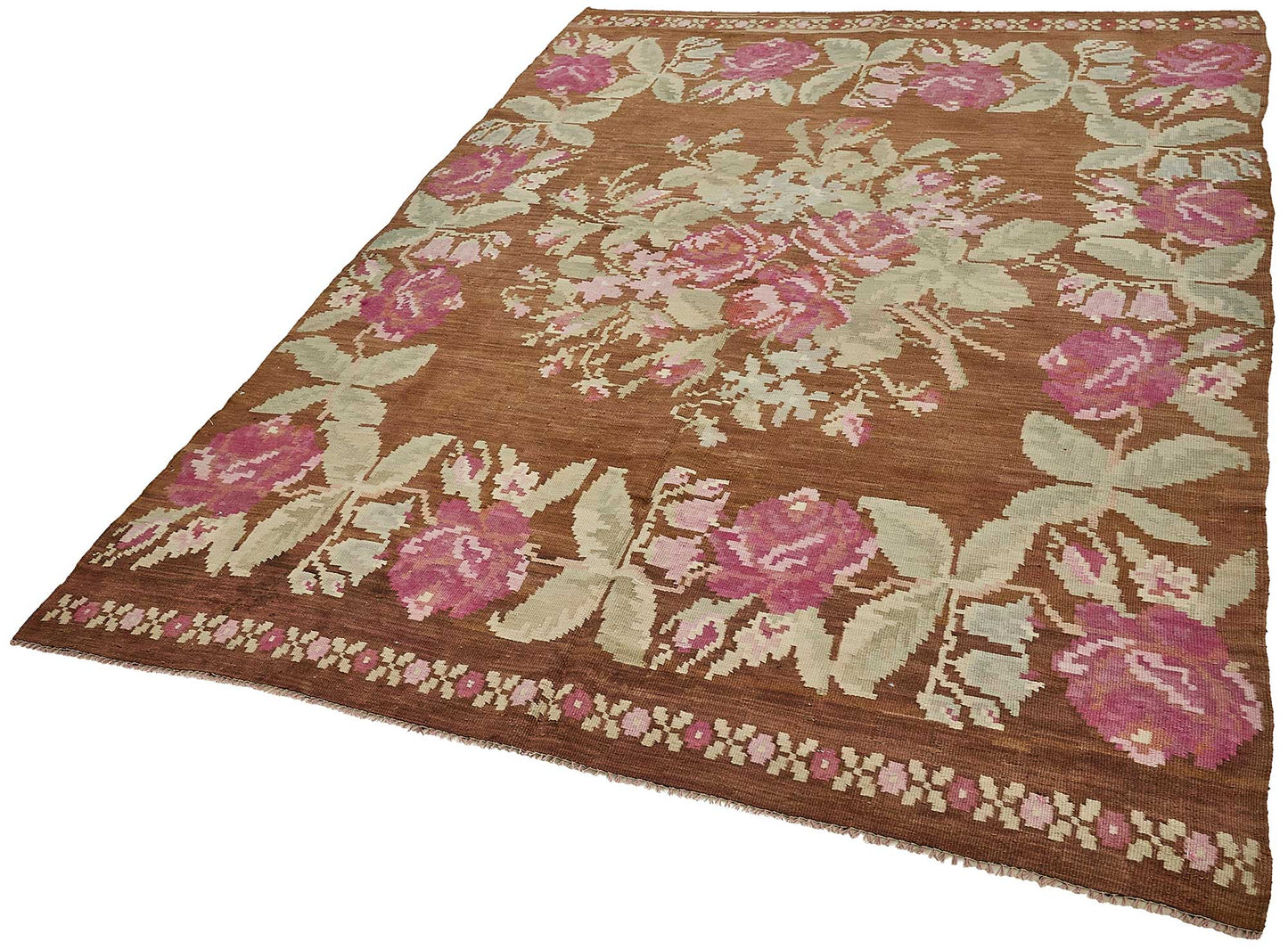 5x8 Brown Vintage Moldovan Kilim Rug - 51346