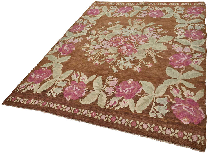 5x8 Brown Vintage Moldovan Kilim Rug - 51346