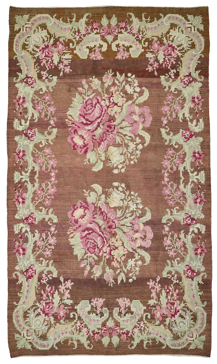 6x10 Brown Vintage Moldovan Kilim Rug - 51347