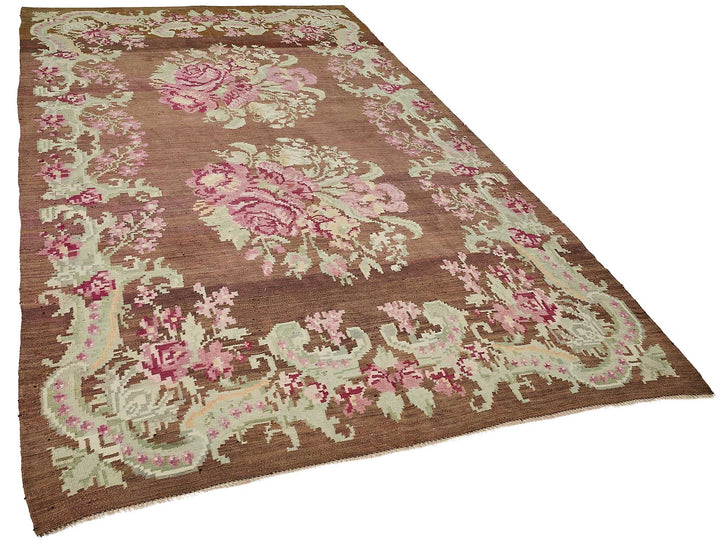 6x10 Brown Vintage Moldovan Kilim Rug - 51347