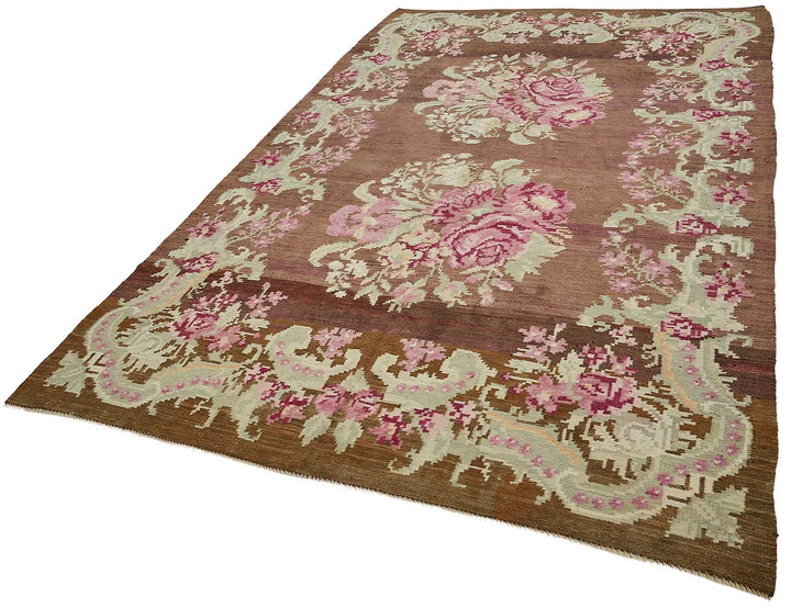 6x10 Brown Vintage Moldovan Kilim Rug - 51347