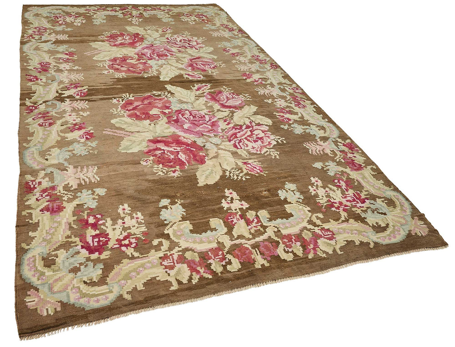 6x11 Brown Vintage Moldovan Kilim Rug - 51348
