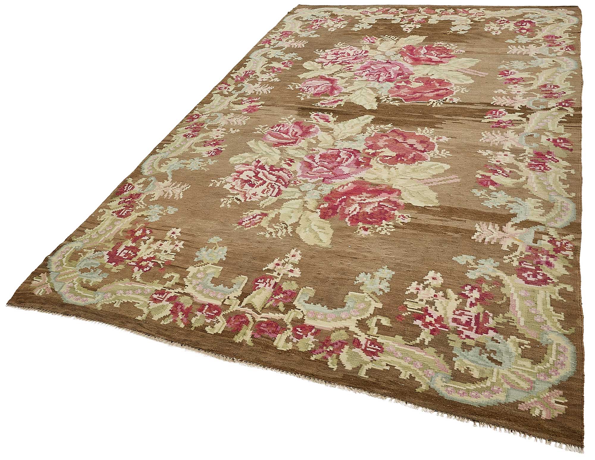 6x11 Brown Vintage Moldovan Kilim Rug - 51348
